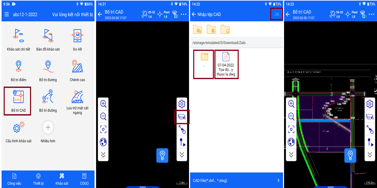 bố trí CAD trên máy gnss rtk hitarget